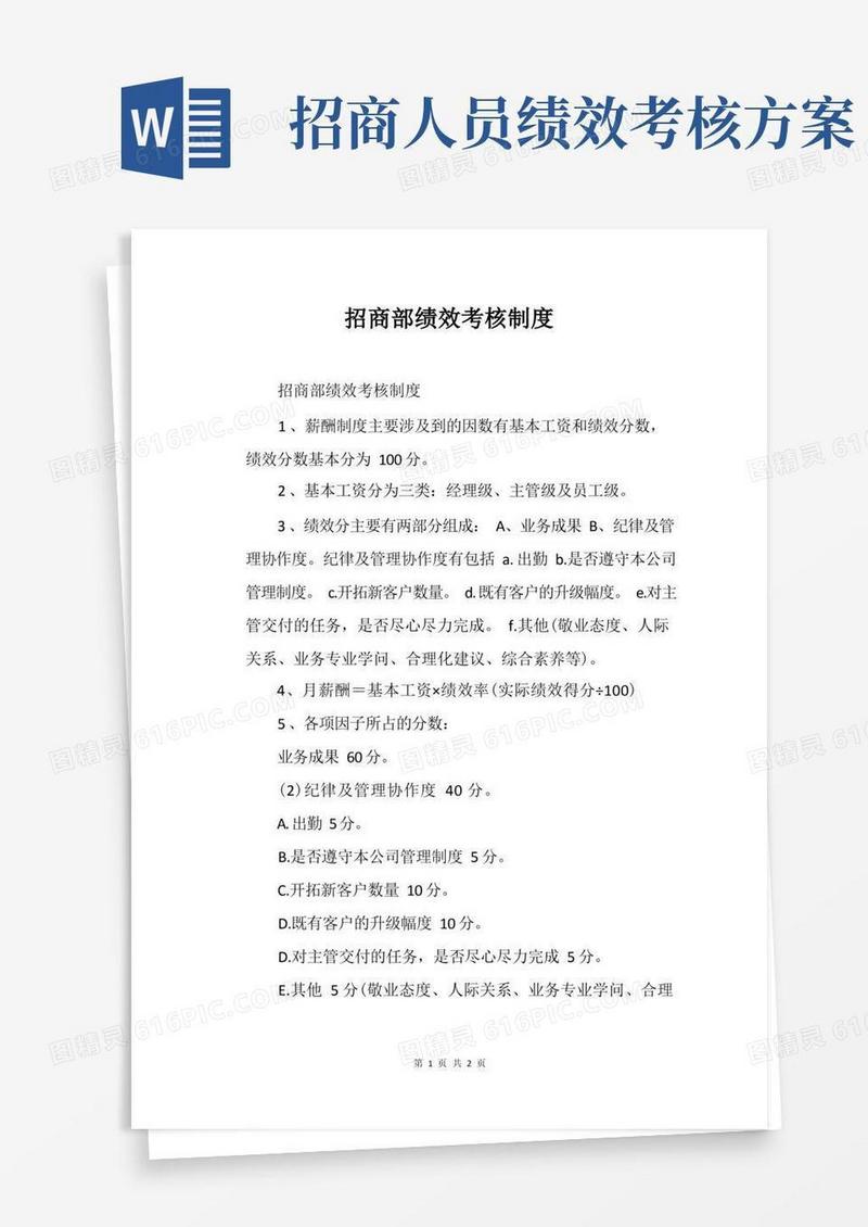 招商部绩效考核制度