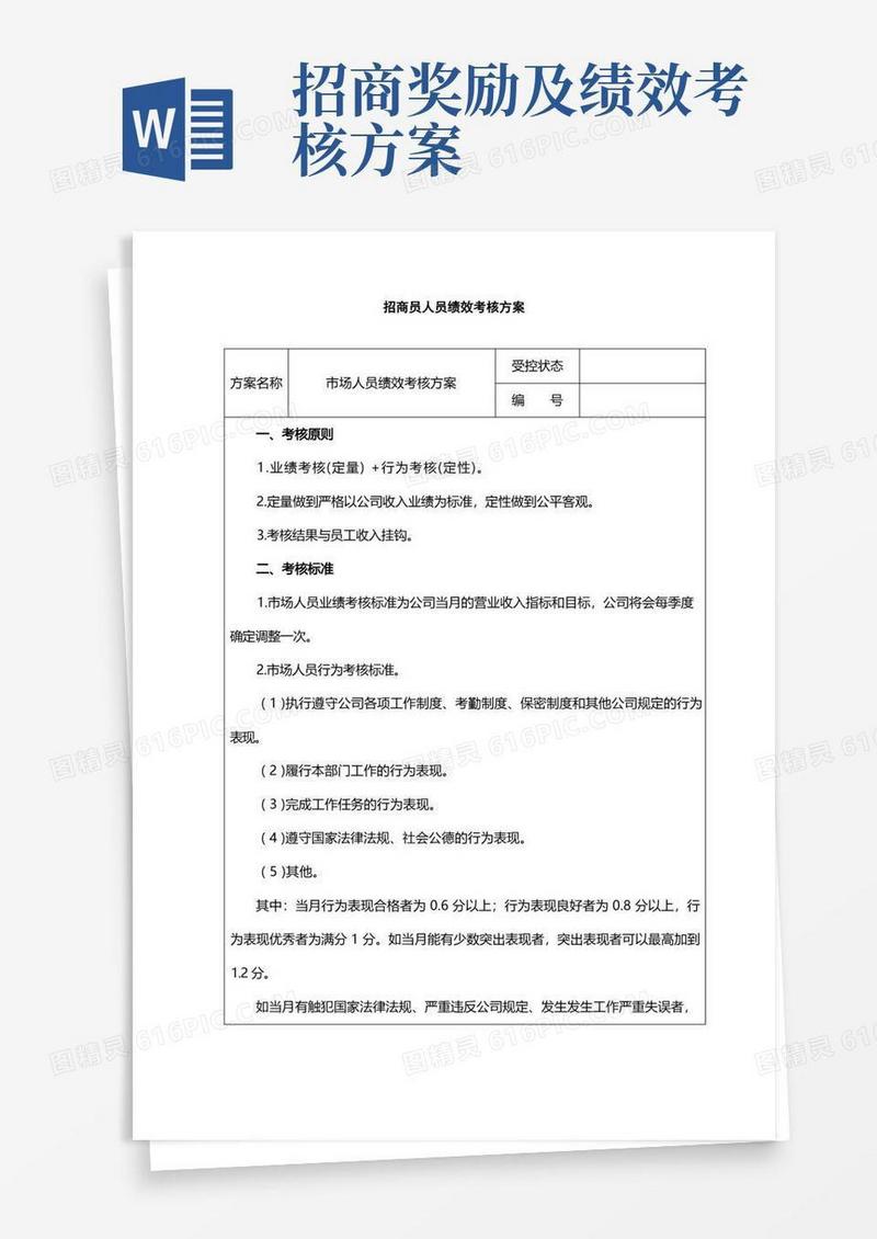 (万科)招商员人员绩效考核方案