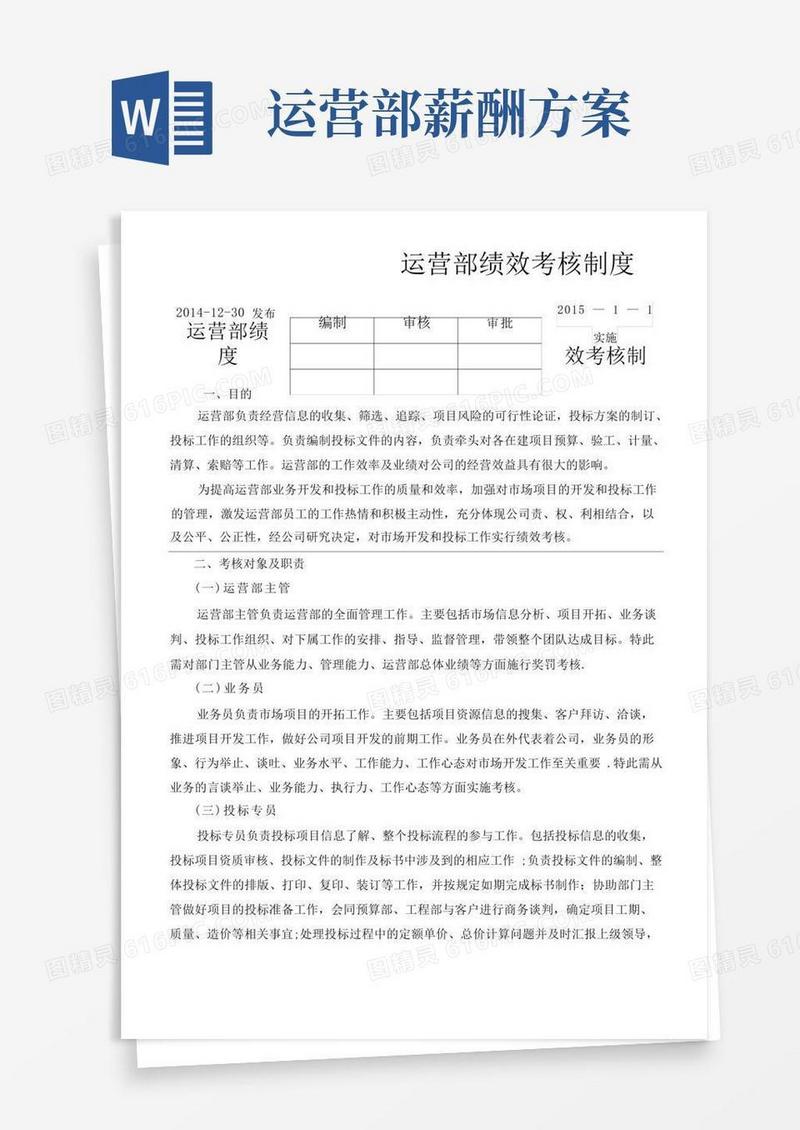 运营部绩效考核制度