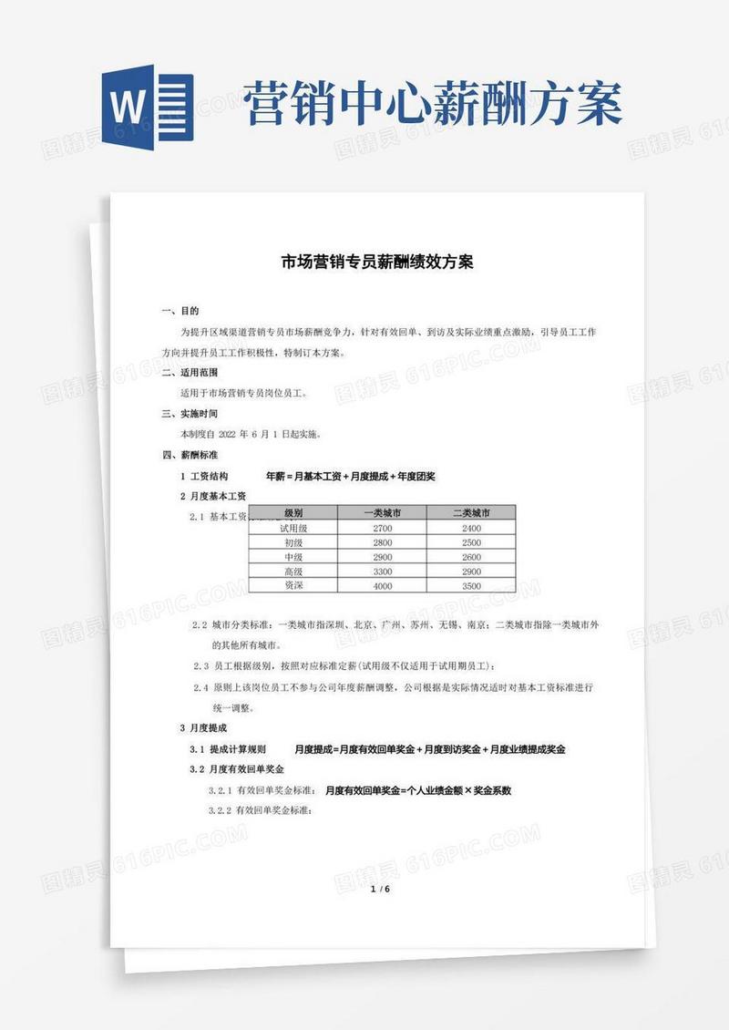 市场营销专员薪酬绩效方案