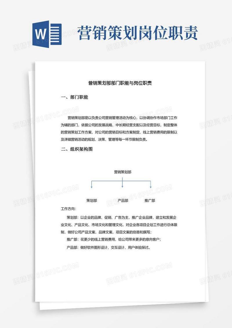 营销策划部部门职能与岗位职责