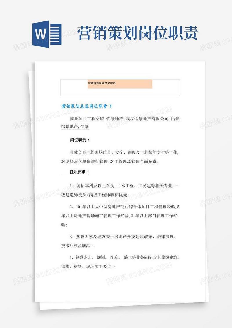 营销策划总监岗位职责