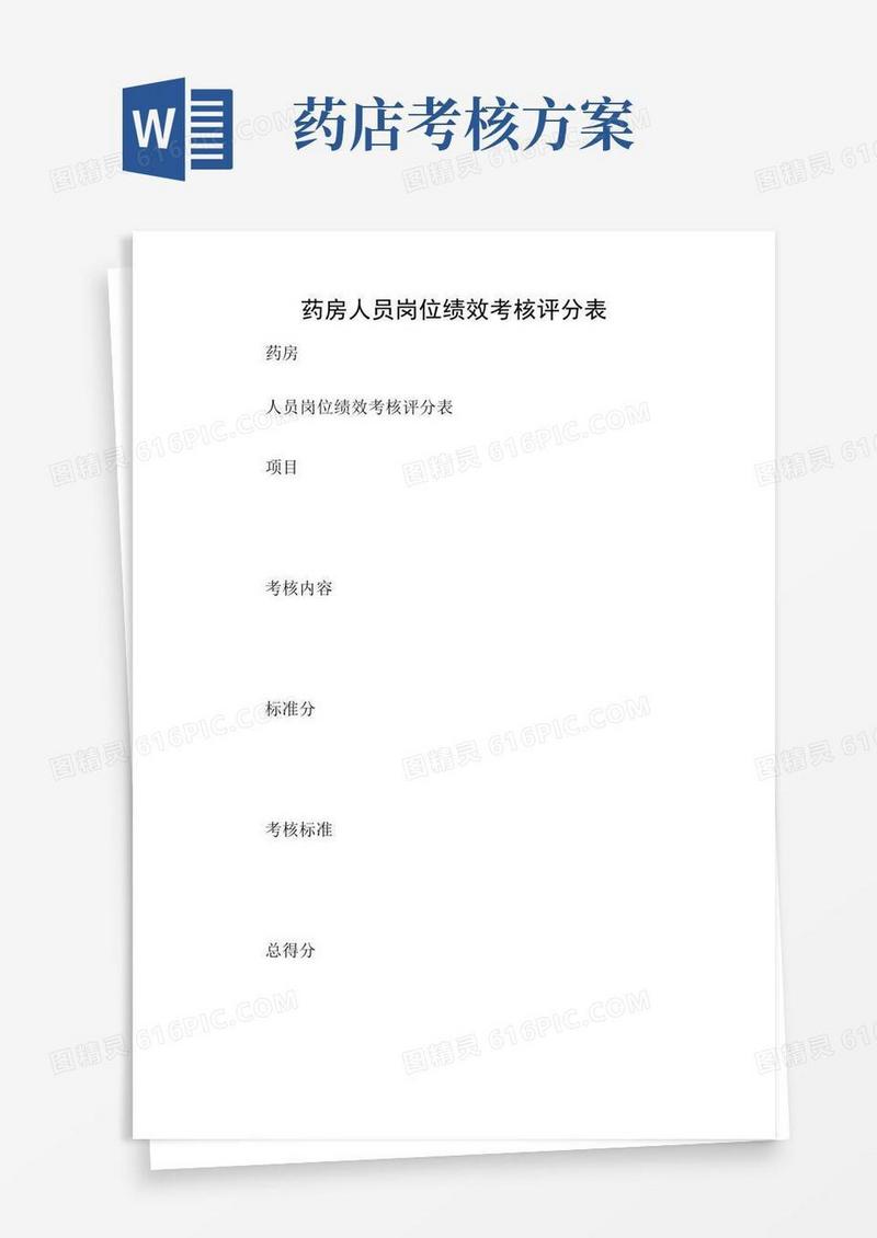 药房人员岗位绩效考核评分表