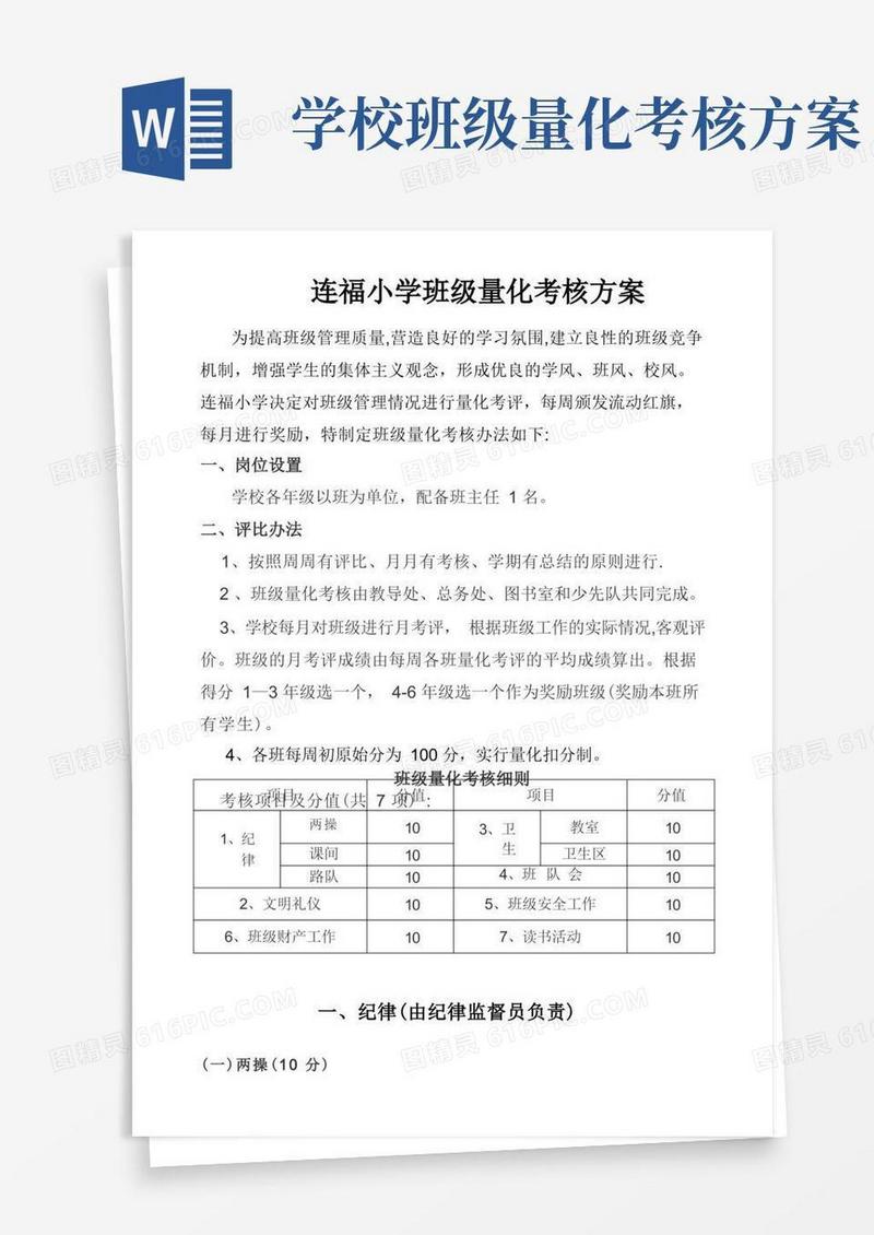 班级量化考核方案