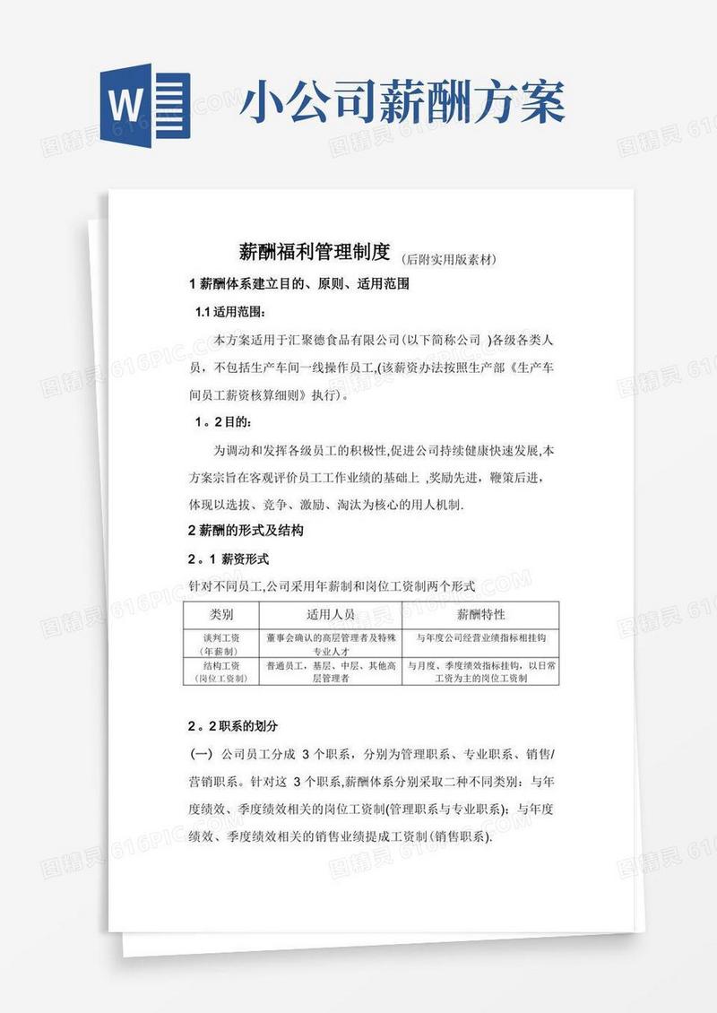 中小公司薪资方案与案例范文
