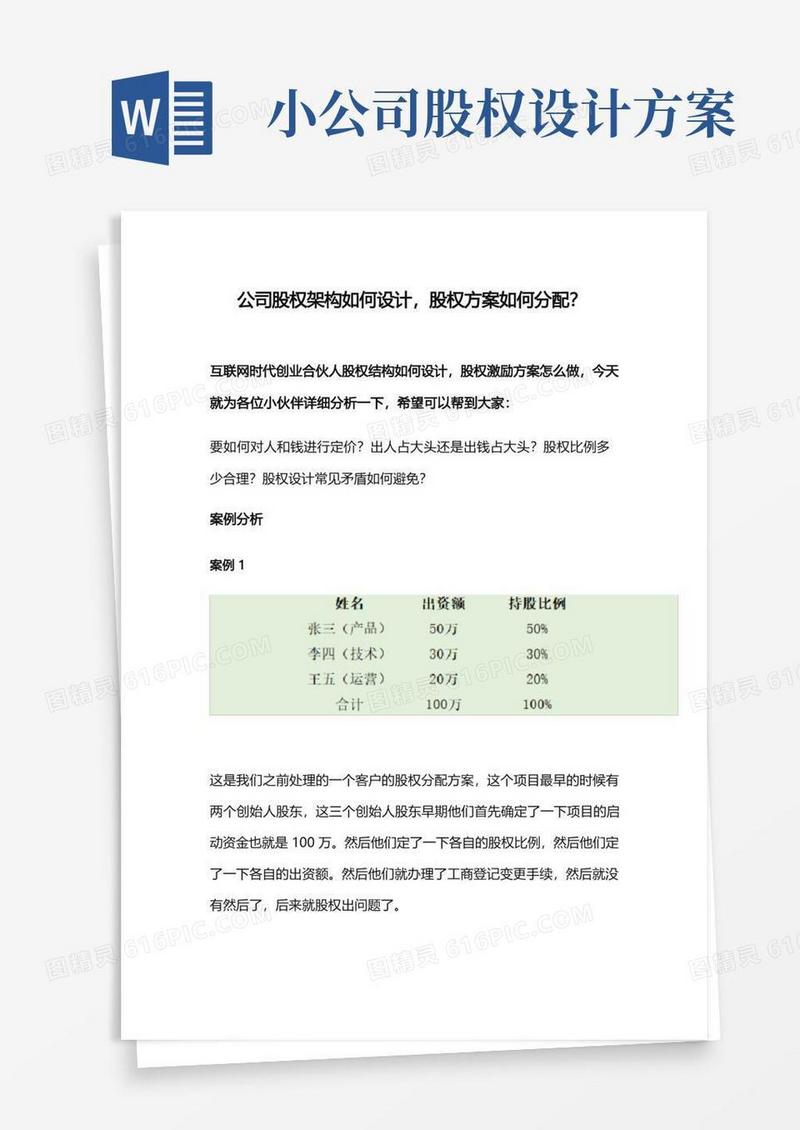 公司股权架构如何设计,股权方案如何分配？