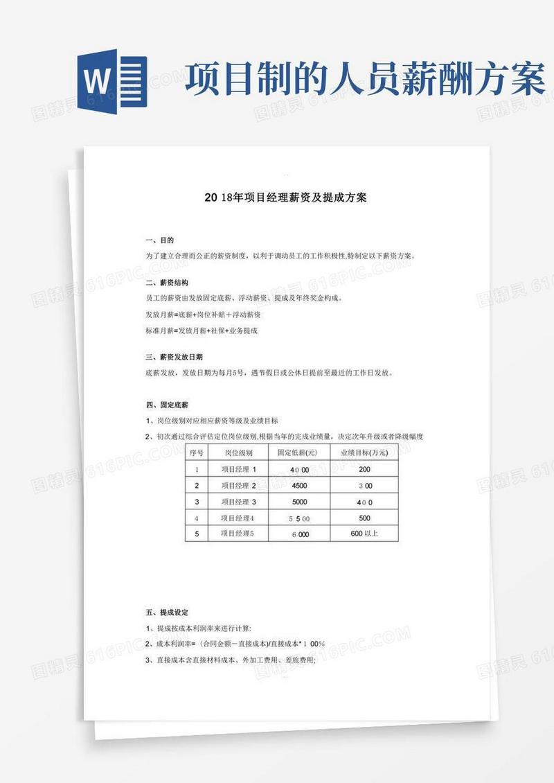 项目经理薪资及提成方案