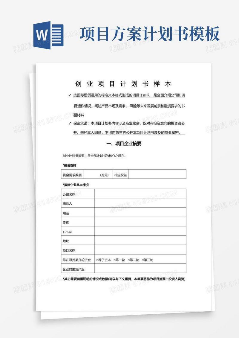 创业项目策划书模板