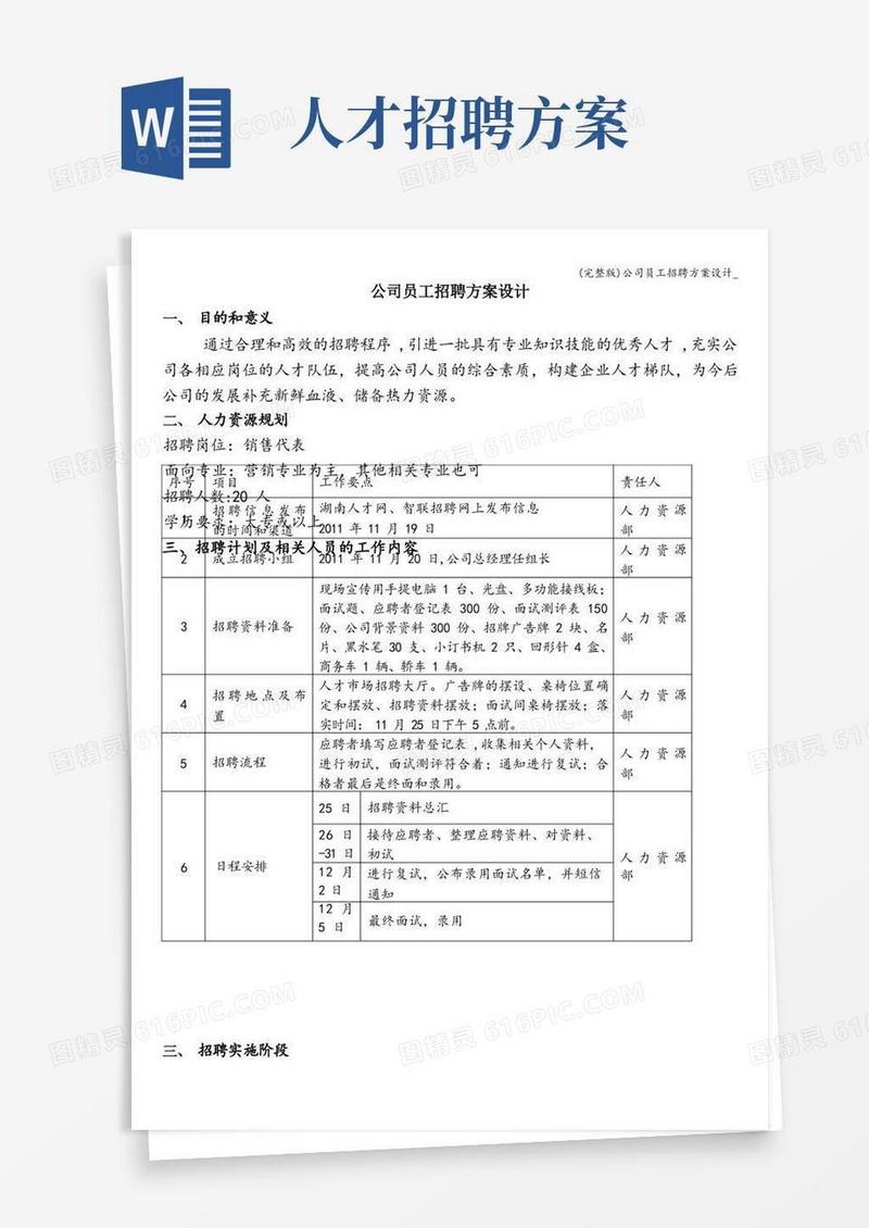 (完整版)公司员工招聘方案设计_