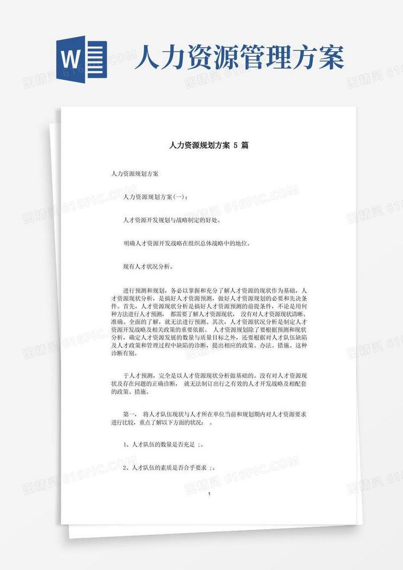 人力资源规划方案5篇