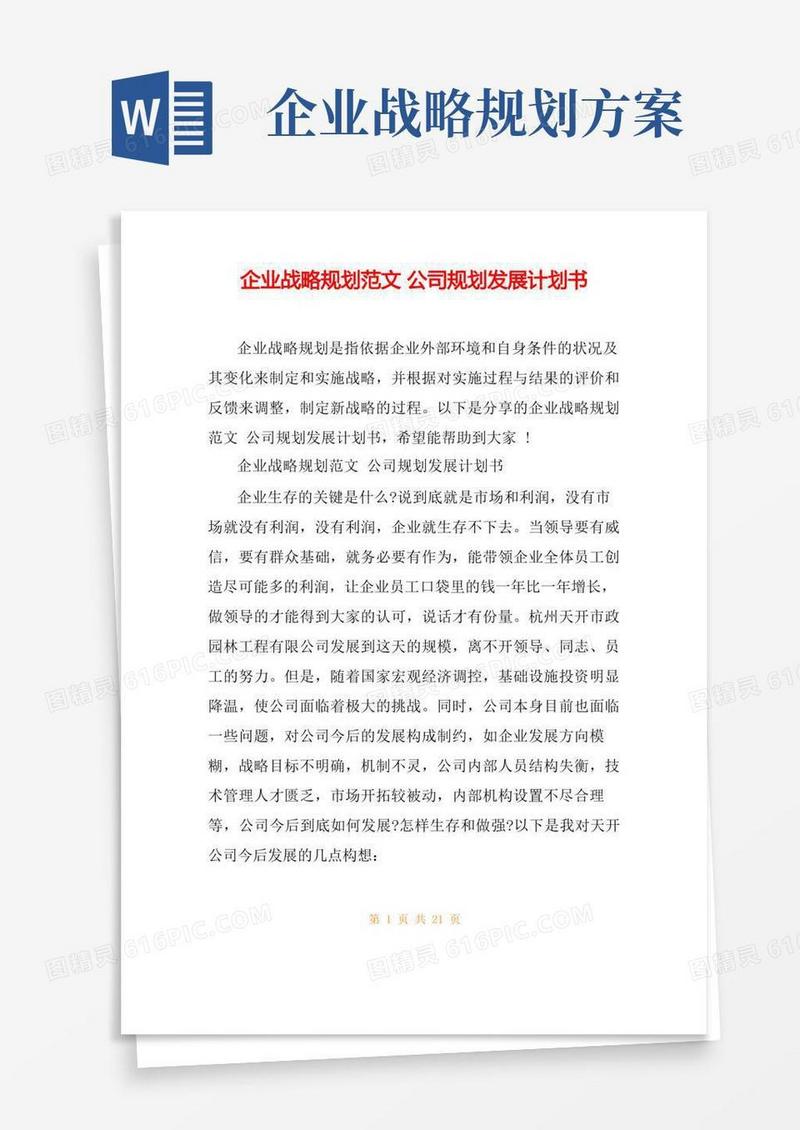 企业战略规划范文公司规划发展计划书