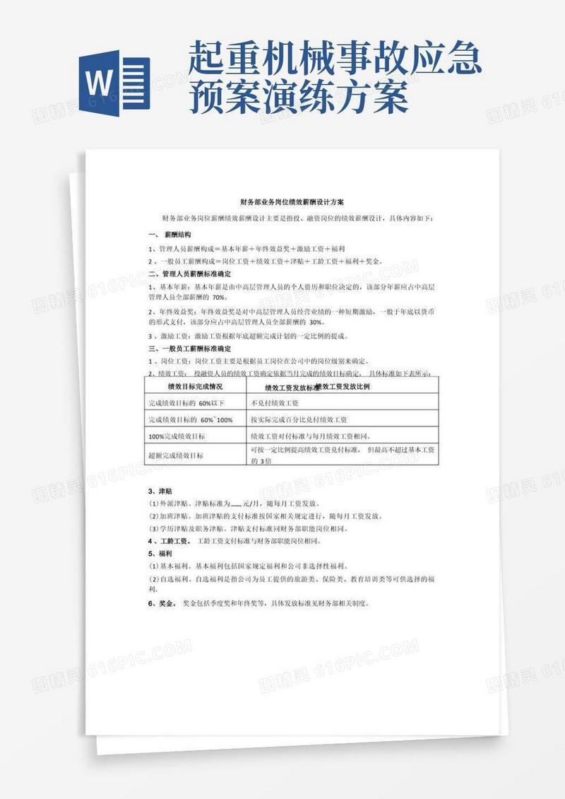 财务业务岗位绩效薪酬设计方案