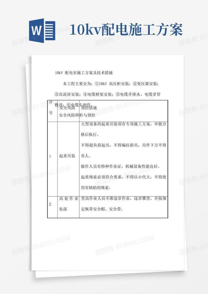 10kV配电室施工方案及技术措施