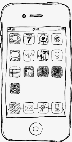 手绘素描黑白线条智能手机