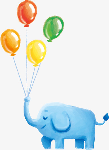 矢量手绘卡通大象鼻子拿着气球