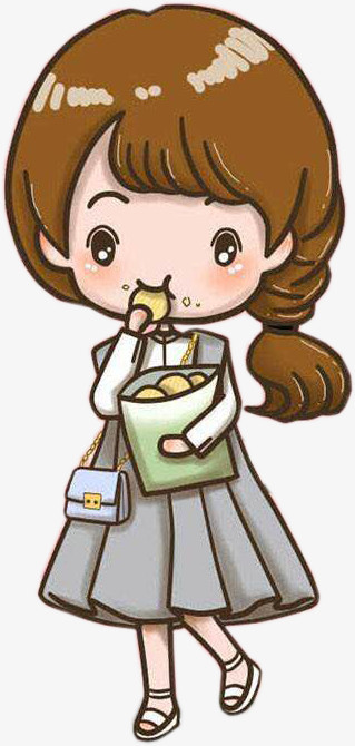 卡通手绘吃饼干的女孩
