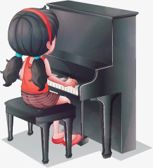矢量手绘弹钢琴的女孩