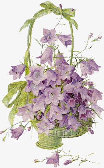 手绘花图标卡通花饰素材 唯美紫色花篮