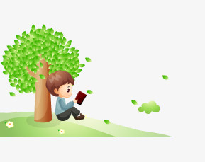 树下看书的小孩
