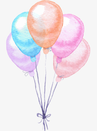 手绘水彩五色气球矢量图