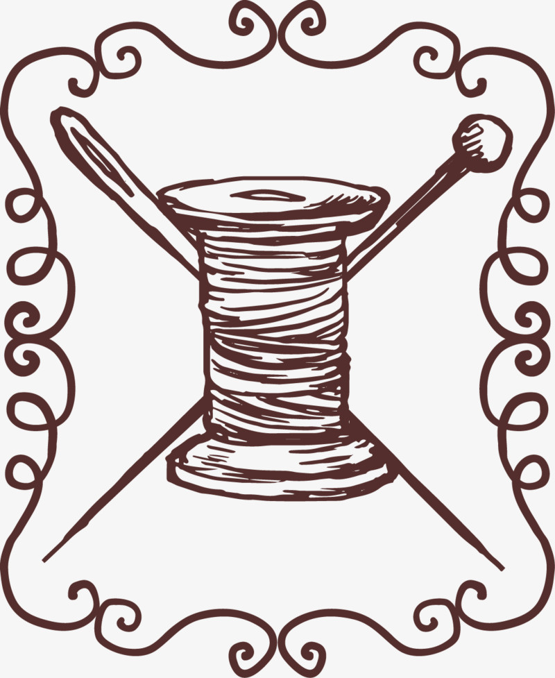 手绘复古裁缝线团标签