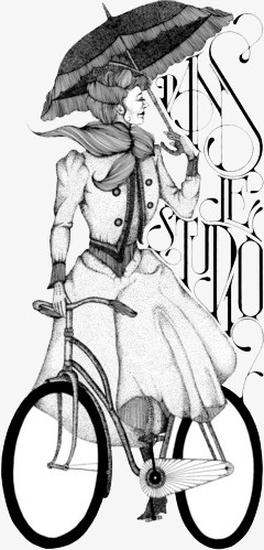 英伦风图片素材手绘素材 骑自行车的贵妇