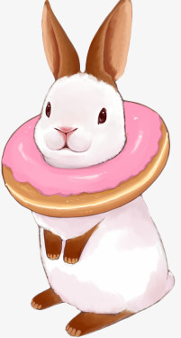 手绘粉色甜甜圈与兔子