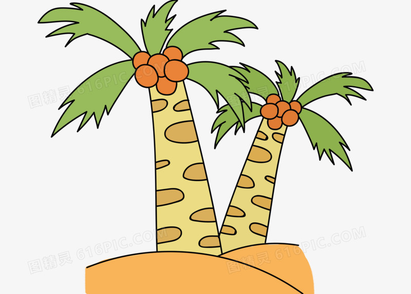 沙滩小元素手绘小清新椰子树可爱