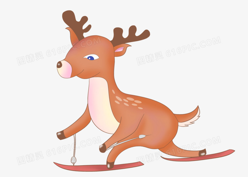 插画卡通动物手绘动物滑冰小鹿