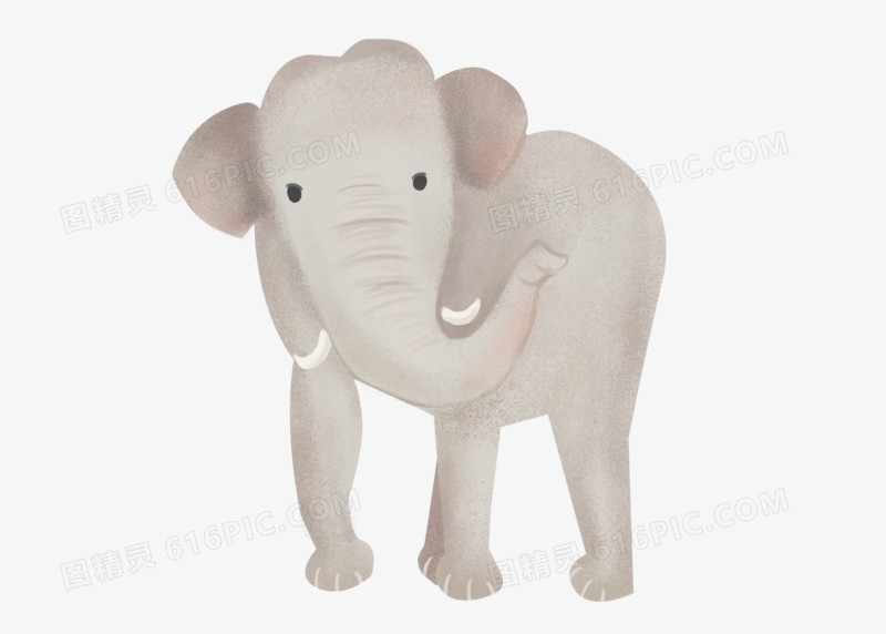 可爱大象卡通手绘动物元素写实灰色大象