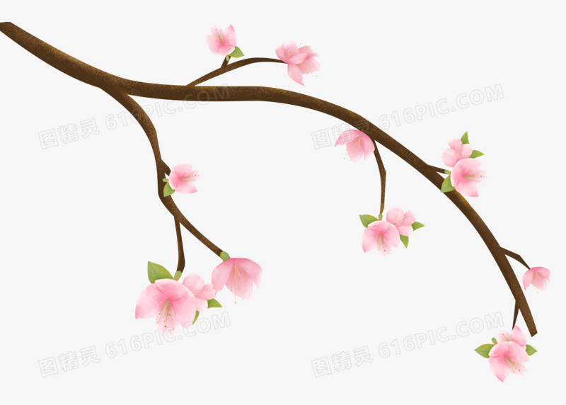 桃花春来了一枝桃花树枝发芽粉色桃花装饰