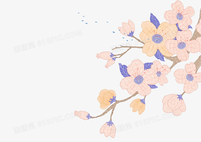卡通手绘简约粉色桃花