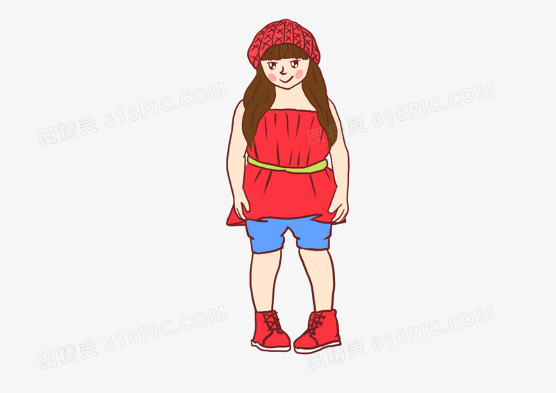 手绘插图可爱小女孩