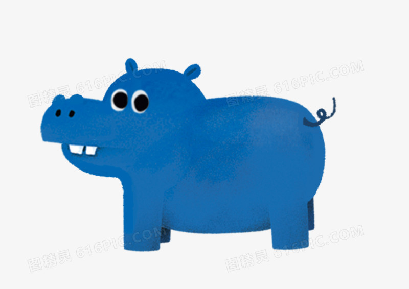 手绘插画卡通蓝色小河马