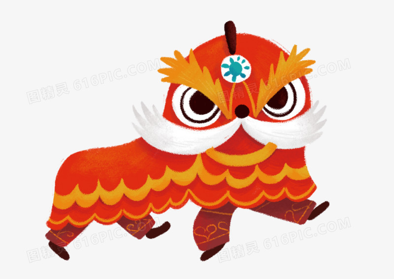 手绘插画卡通舞狮子
