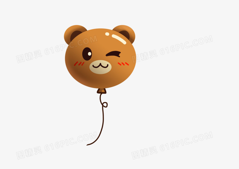 手绘卡通棕色眨眼小熊气球