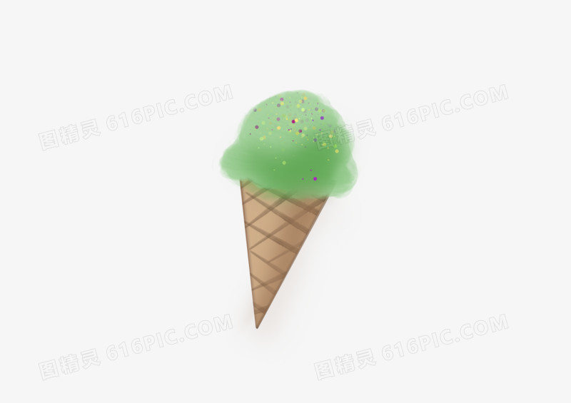 手绘卡通美食绿色单球甜筒