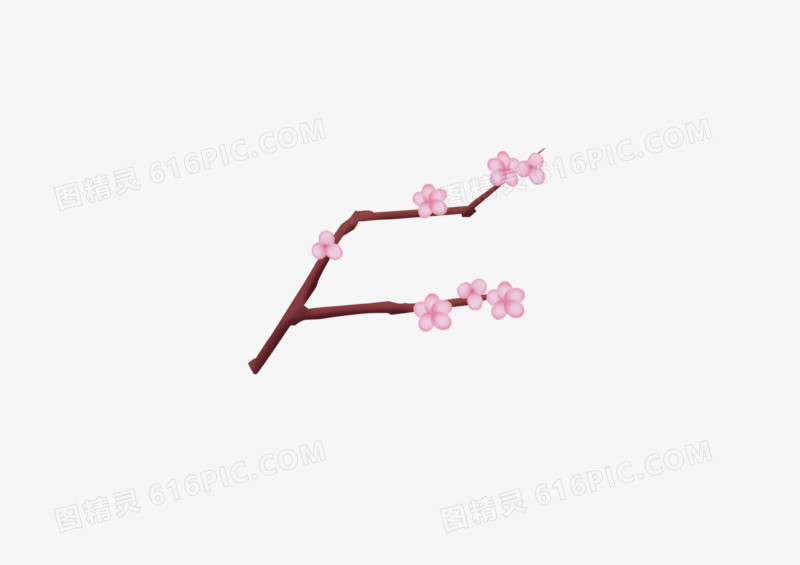 手绘卡通春游粉色花枝
