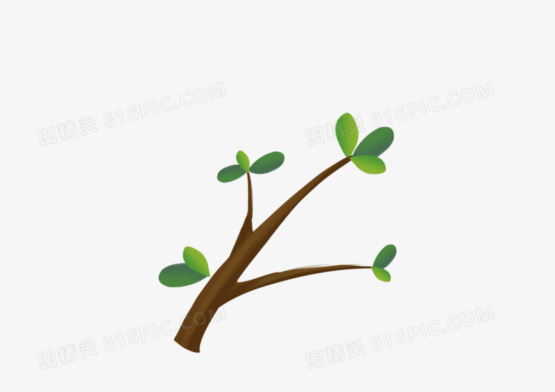手绘卡通棕色树干绿色小叶