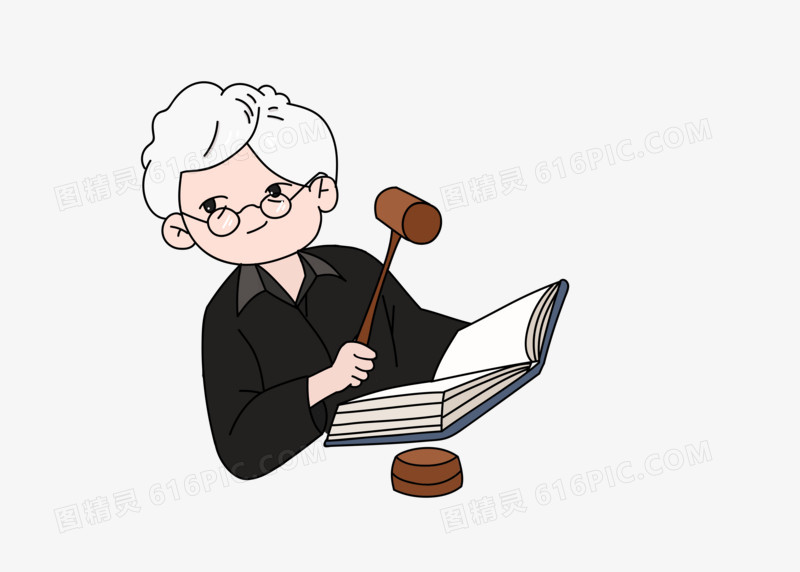 手绘法官手拿锤子公平设计元素正义锤子法律