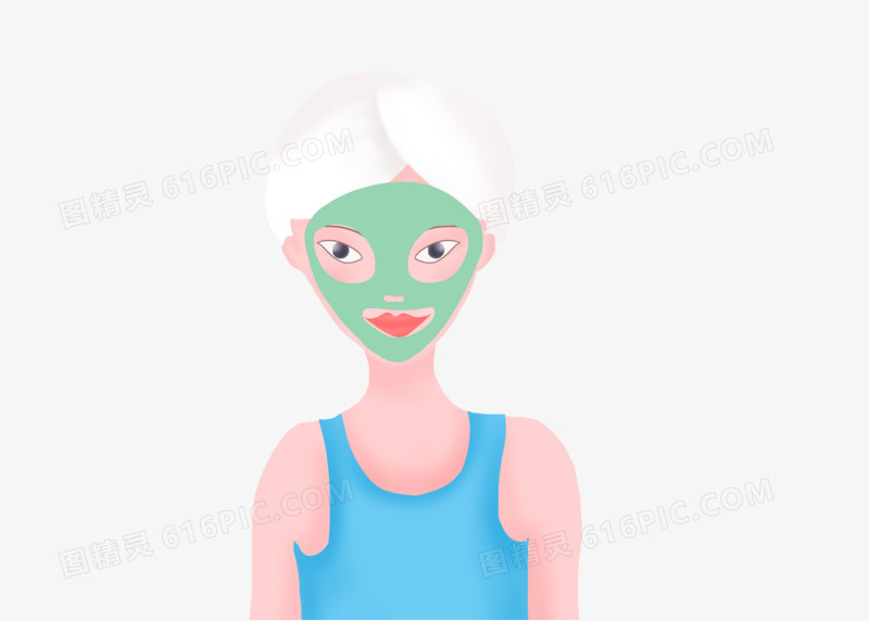 插画美女护肤美容美发敷面膜