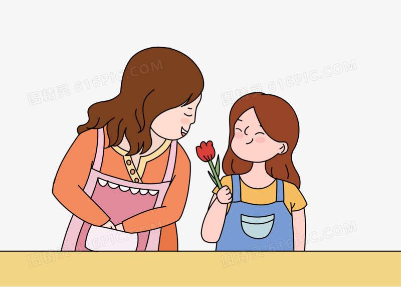  母亲节母女亲人亲情卡通团圆妈妈幸福开心温馨花朵  