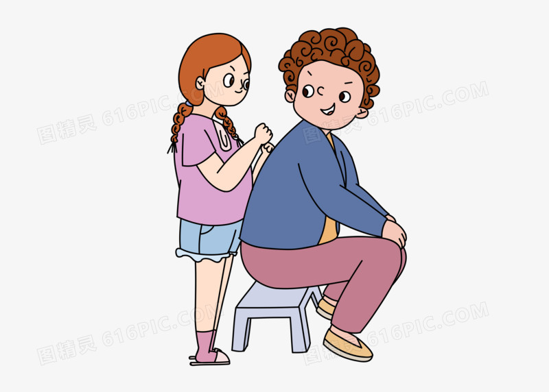  母亲节温暖捶背拥抱母女亲人亲情卡通团圆妈妈幸福开心温馨