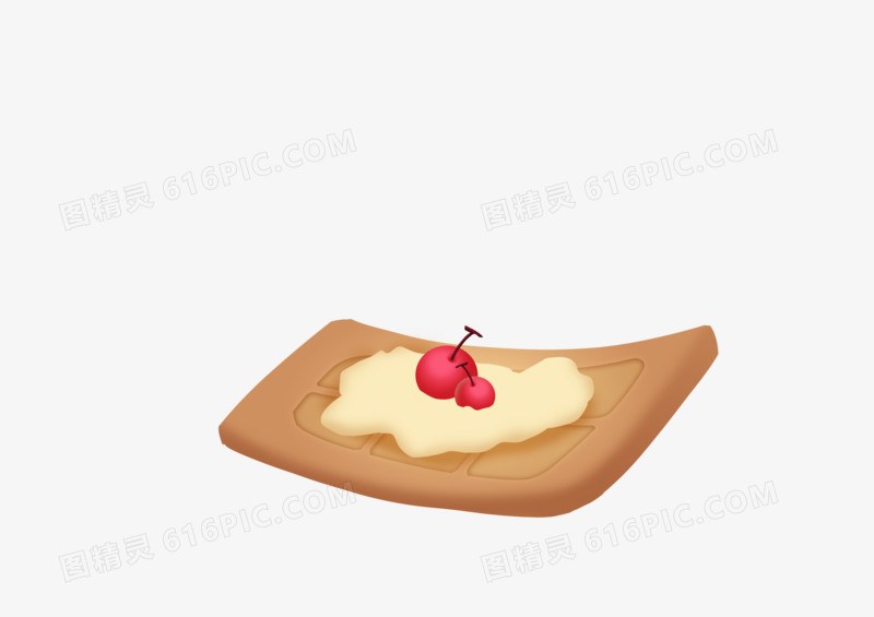 手绘卡通美食樱桃奶油华夫饼