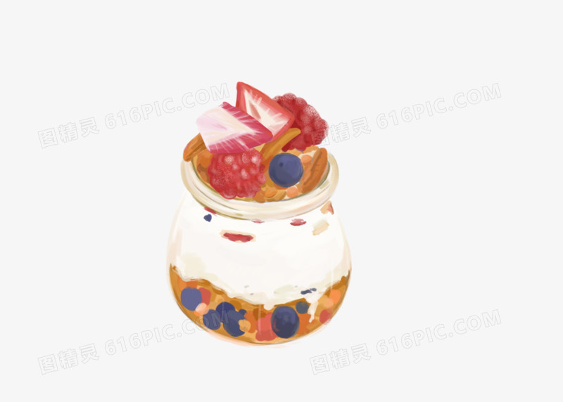 奶昔手绘清新玻璃罐子罐子美食草莓奶昔蓝莓