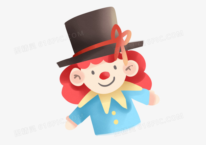 手绘卡通可爱红色小丑人偶