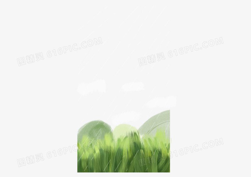 绿色春雨场景手绘风元素