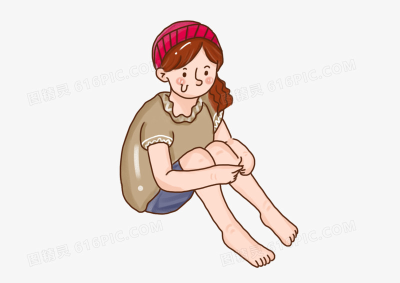 手绘插图可爱少女