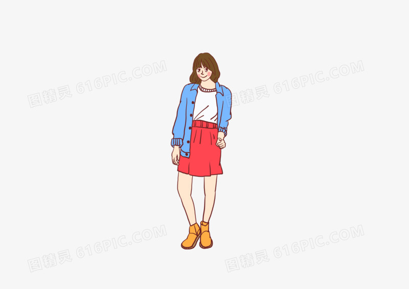 卡通手绘插图短发少女