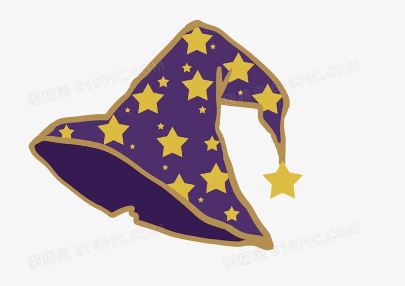 卡通手绘紫色星星图案巫师帽
